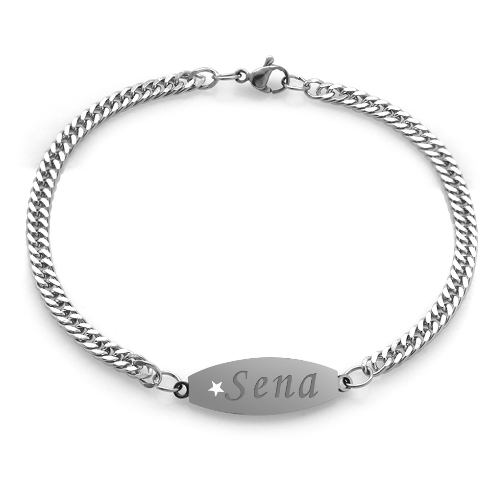 Yıldız Detaylı Gümüş Renk Kişiye Özel İsim Yazılı Çelik Kadın Bileklik - 5