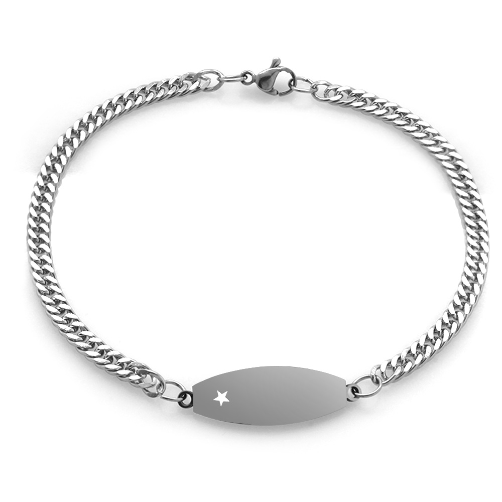 Yıldız Detaylı Gümüş Renk Kişiye Özel İsim Yazılı Çelik Kadın Bileklik - 6