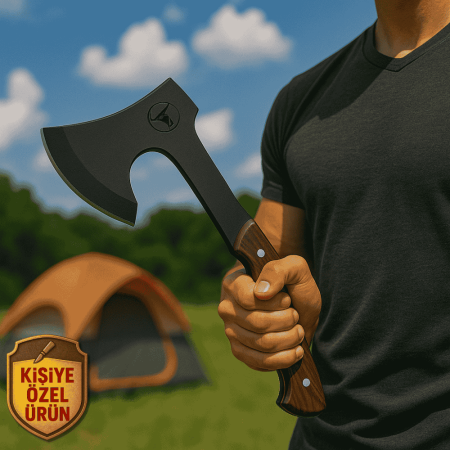 Ceviz Ağacı Saplı İsme Özel Yazılı 9Cr13MoV Kalite Paslanmaz Çelik Nacak Balta - Tesbihane