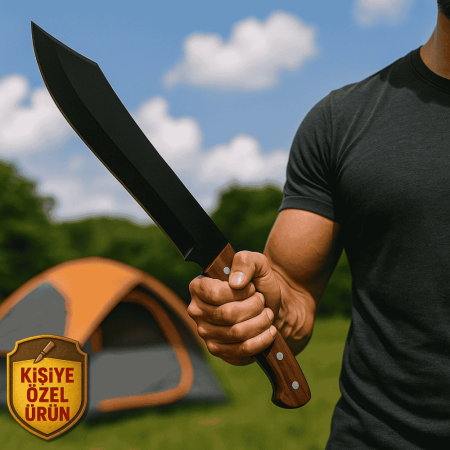 Ceviz Ağacı Saplı İsme Özel Yazılı 9Cr13MoV Kalite Paslanmaz Çelik Pala - M1 - Tesbihane