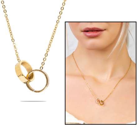 Çift Alyans Tasarım Altın Renk Çelik Kadın Kolye - Tesbihane