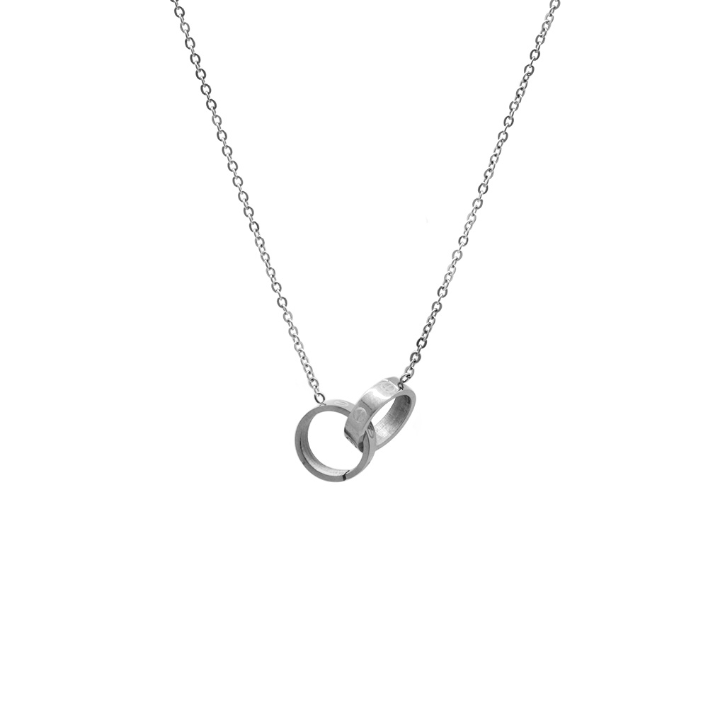 Çift Alyans Tasarım Gümüş Renk Çelik Kadın Kolye - 5