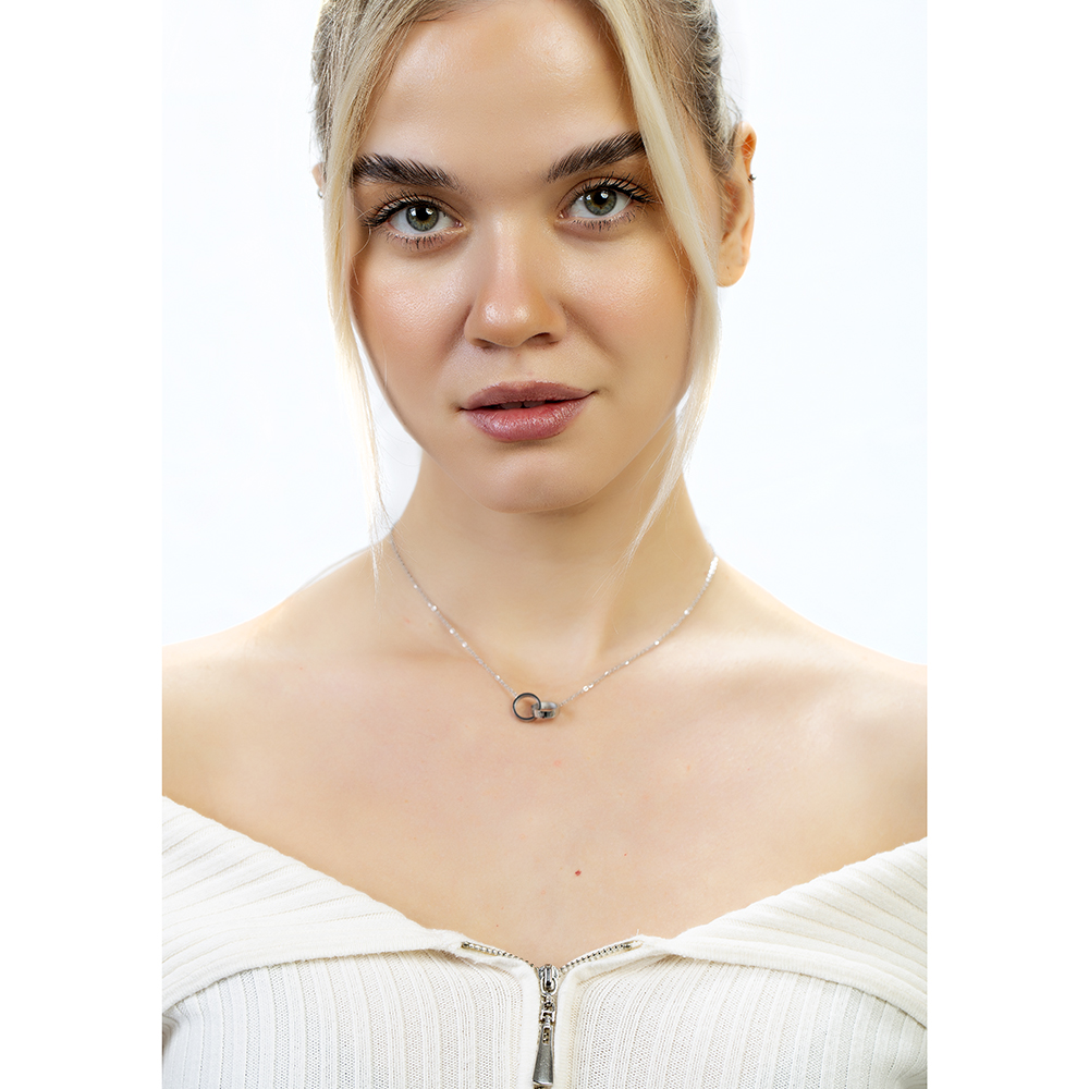 Çift Alyans Tasarım Gümüş Renk Çelik Kadın Kolye - 3