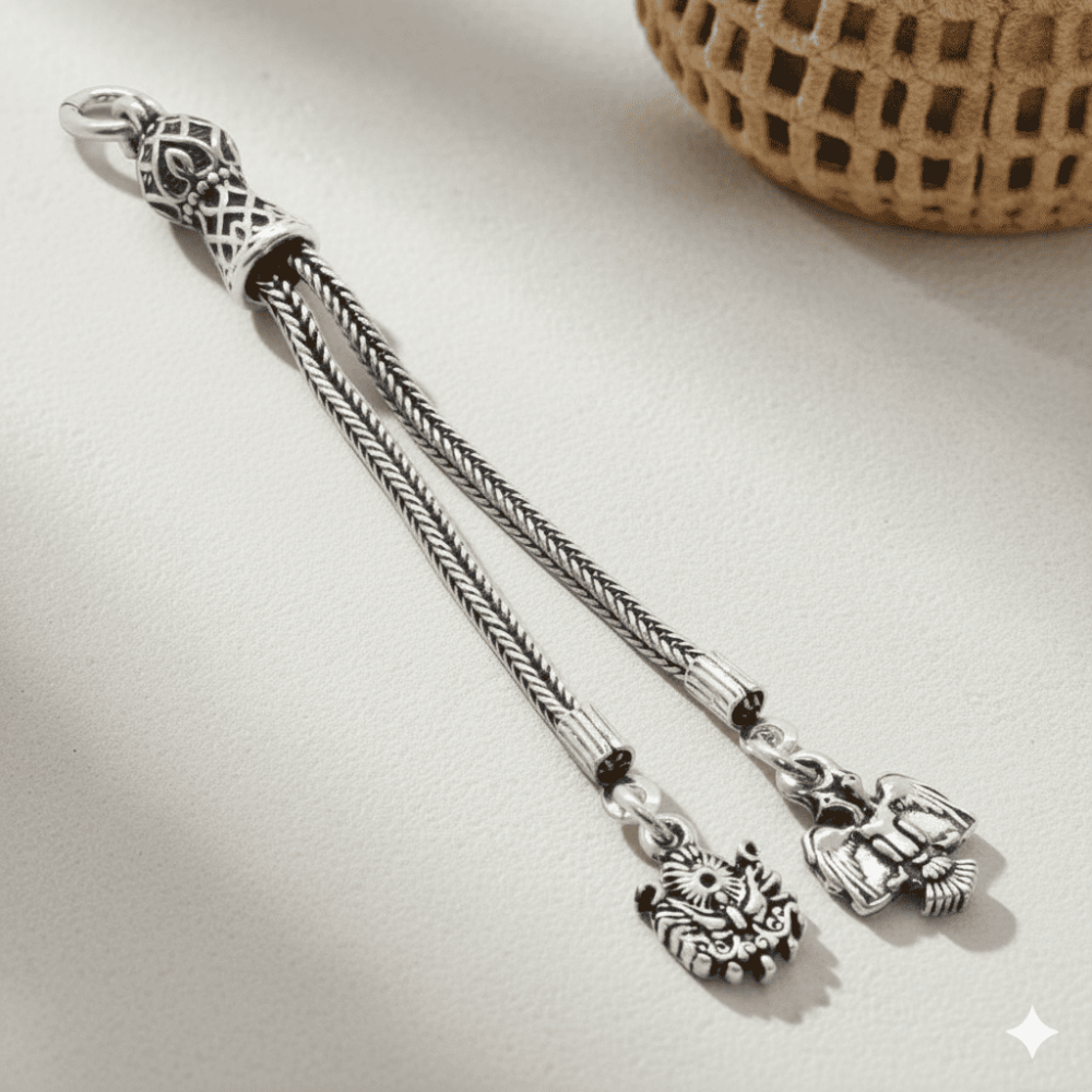 Çift Başlı Kartal Arma Tasarım 2 Kamçılı 925 Ayar Gümüş Püskül - 1