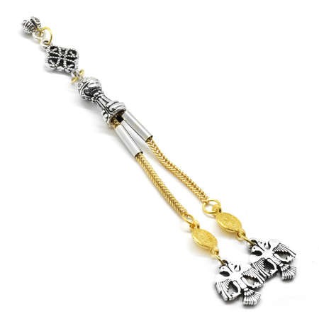 Çift Başlı Kartal Tasarım 2'li Model Gold Renk Kararmaz Metal Püskül - Tesbihane