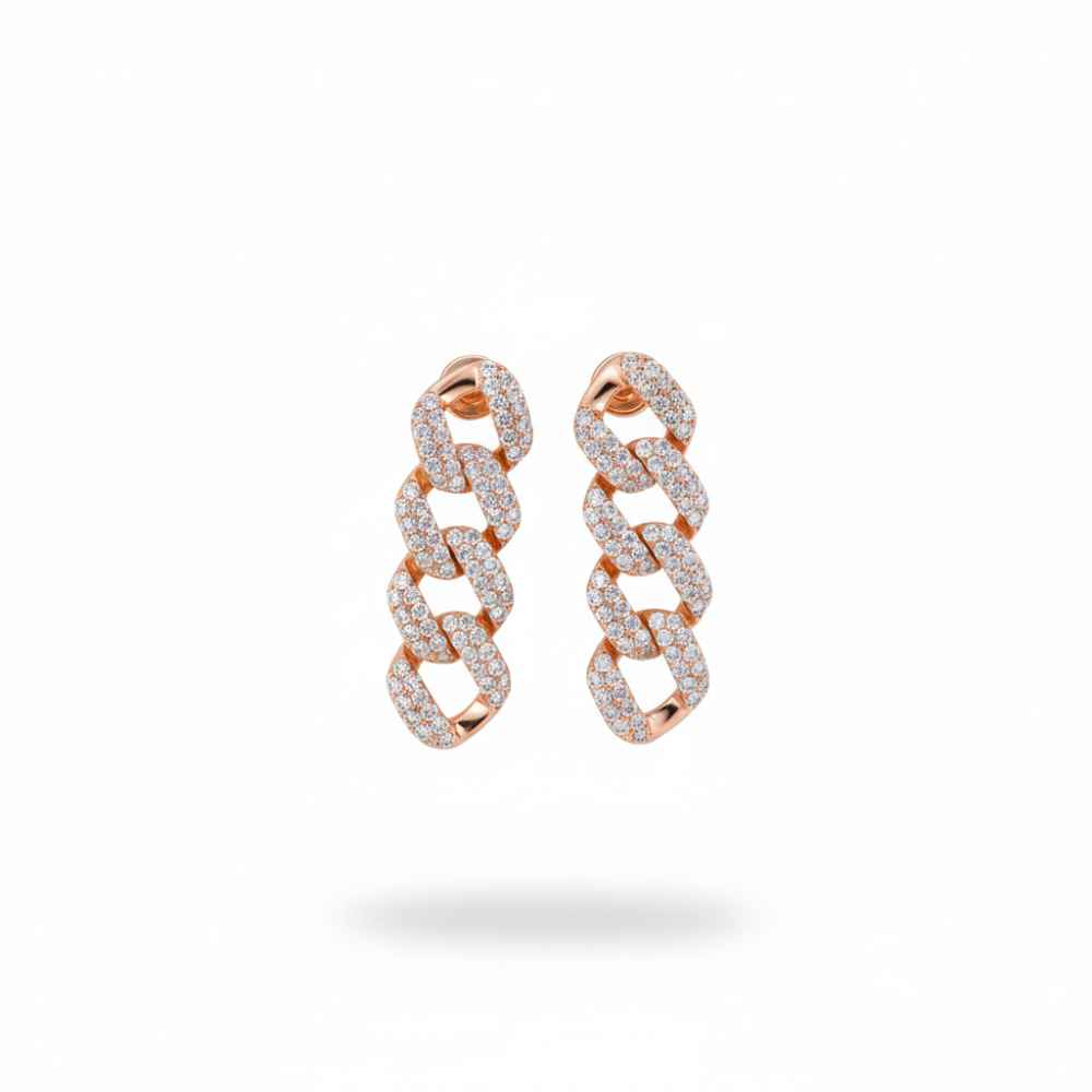 Çift Sıra Beyaz Zirkon Taşlı Rose Renk 925 Ayar Gümüş Gurmet Kadın Küpe - 4