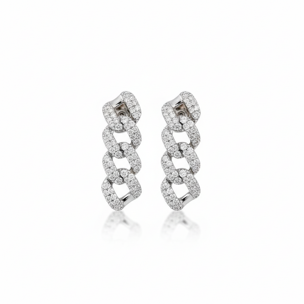 Çift Sıra Beyaz Zirkon Taşlı Gümüş Renk 925 Ayar Gümüş Gurmet Kadın Küpe - 4