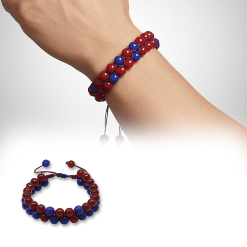 Çift Sıra Makrome Örgülü Küre Kesim Bordo Mavi Jade Doğaltaş Erkek Taraftar Bileklik - 1