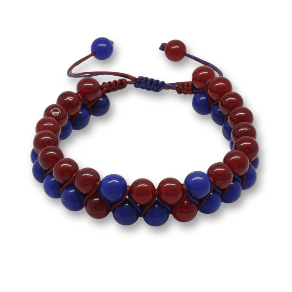 Çift Sıra Makrome Örgülü Küre Kesim Bordo Mavi Jade Doğaltaş Erkek Taraftar Bileklik - 4