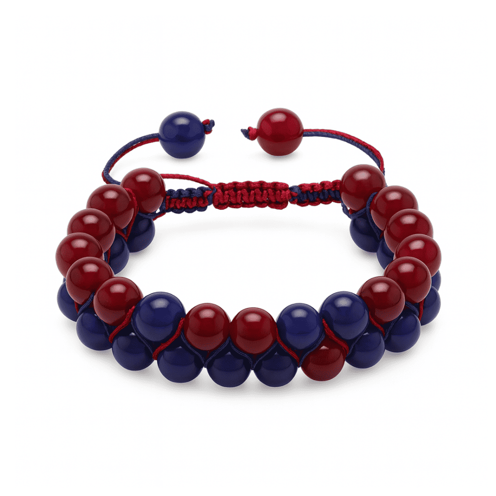 Çift Sıra Makrome Örgülü Küre Kesim Bordo Mavi Jade Doğaltaş Kadın Taraftar Bileklik - 4