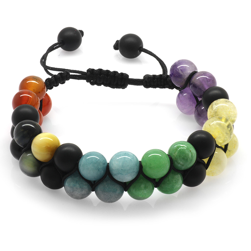 Çift Sıra Makrome Örgülü Küre Kesim Çakra Doğaltaş Kombinli Kadın Başarı Bilekliği - 4