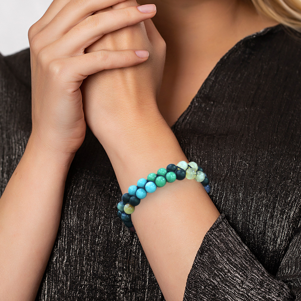 Çift Sıra Makrome Örgülü Küre Kesim Çakra Doğaltaş Kombinli Kadın Başarı Bilekliği - 9