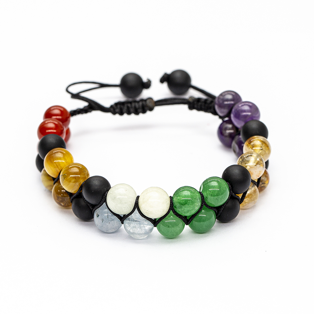 Çift Sıra Makrome Örgülü Küre Kesim Çakra Doğaltaş Kombinli Kadın Başarı Bilekliği - 7