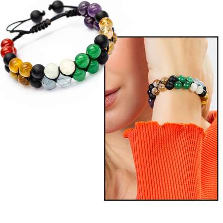 Çift Sıra Makrome Örgülü Küre Kesim Çakra Doğaltaş Kombinli Kadın Başarı Bilekliği - Tesbihane