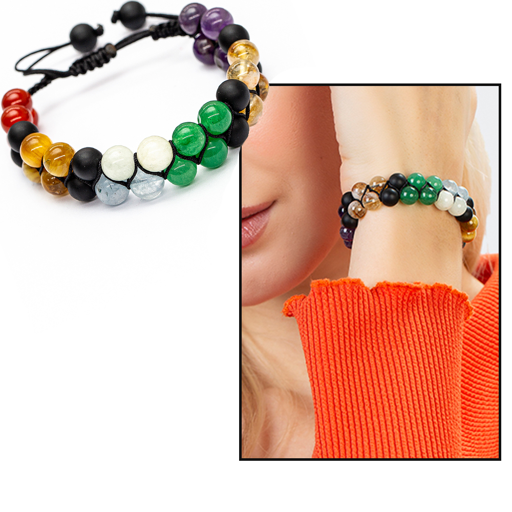 Çift Sıra Makrome Örgülü Küre Kesim Çakra Doğaltaş Kombinli Kadın Başarı Bilekliği - 1