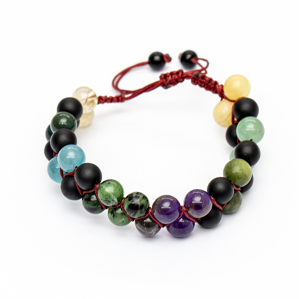 Çift Sıra Makrome Örgülü Küre Kesim Çoklu Doğaltaş Kombinli Kadın Şifa Bilekliği - 6