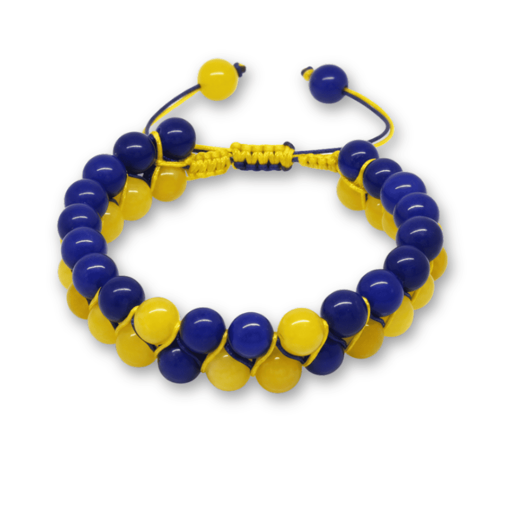 Çift Sıra Makrome Örgülü Küre Kesim Sarı Lacivert Jade Doğaltaş Erkek Taraftar Bileklik - 4