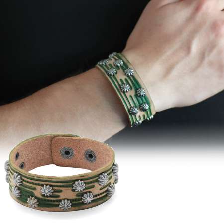 Çift Sıra Paraşüt Tasarım Geniş Model Deri Erkek Bileklik - Tesbihane