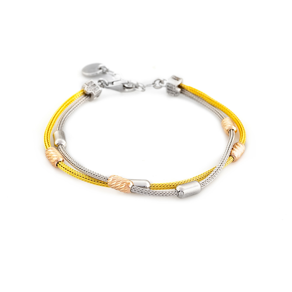 Çift Sıra Gümüş Altın Renkli 925 Ayar Gümüş Dorika Kadın Bileklik - 5