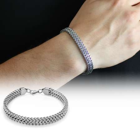 Çift Sıra Gümüş Renk Çelik Erkek Spiga Bileklik - Tesbihane