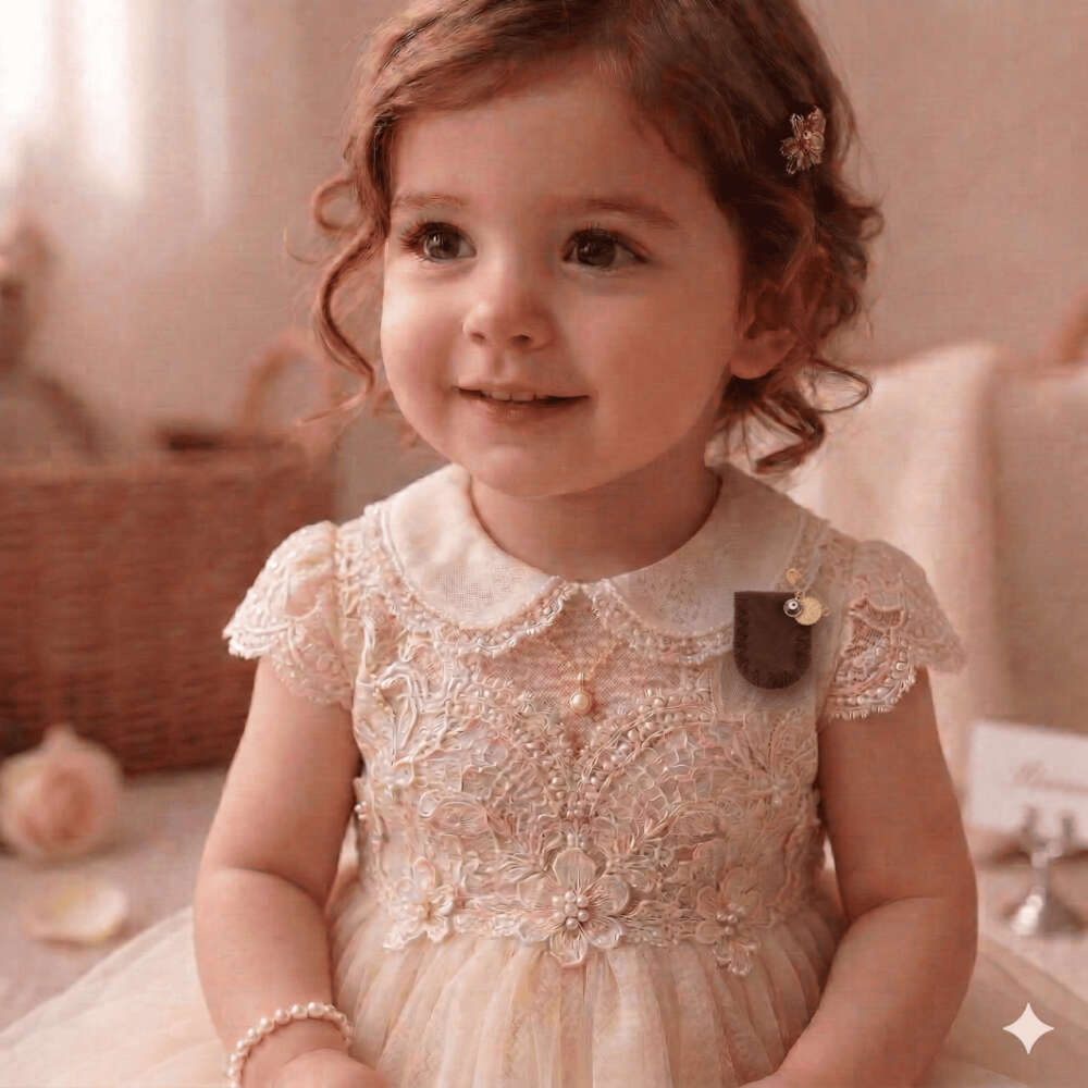 Çocuk Cevşen - İsme Özel Yazılı - Haki Renk - Gerçek Deriden El Yapımı - Gold Renk Yaka İğneli - 2