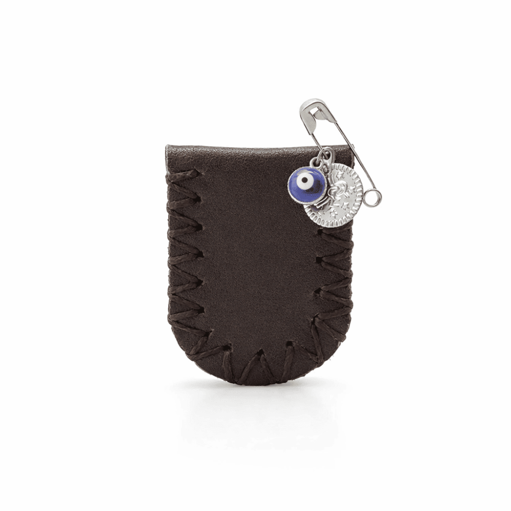 Çocuk Cevşen - İsme Özel Yazılı - Haki Renk - Gerçek Deriden El Yapımı - Gümüş Renk Yaka İğneli - 4