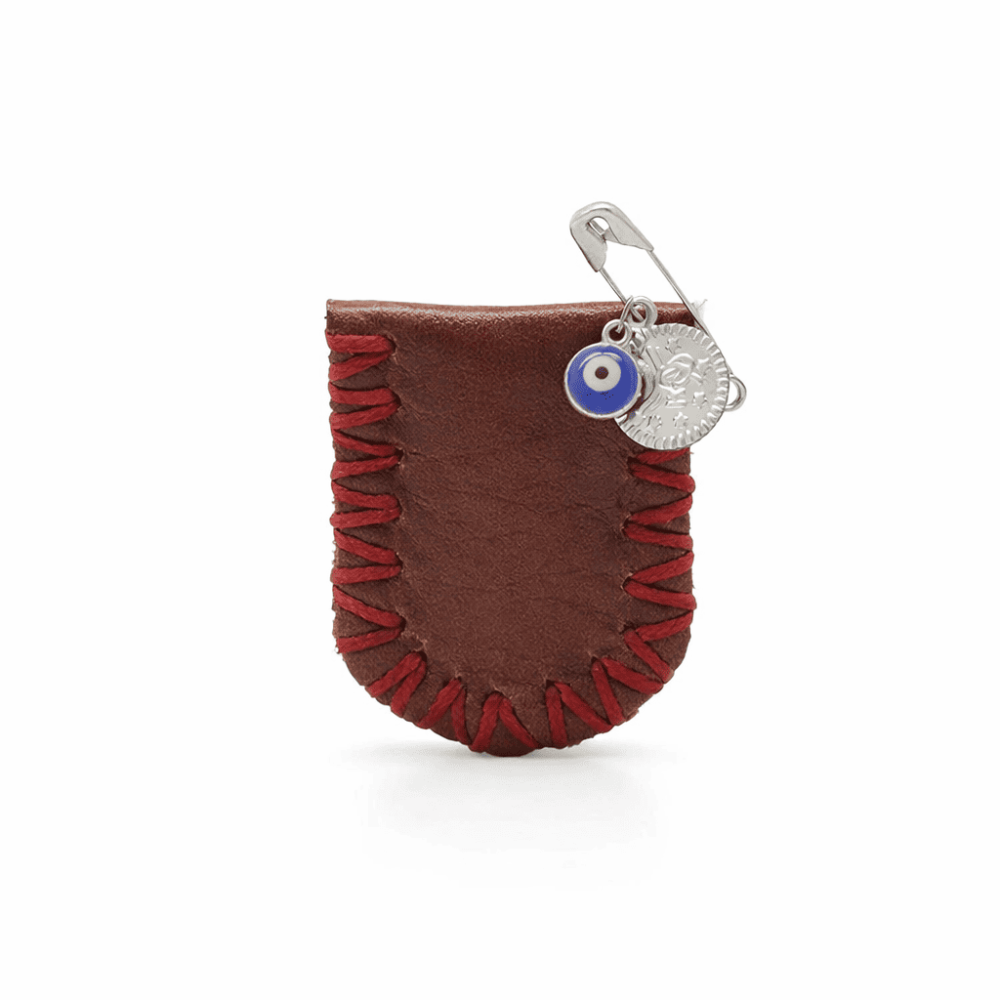 Çocuk Cevşen - İsme Özel Yazılı - Kahverengi - Gerçek Deriden El Yapımı - Gümüş Renk Yaka İğneli - 4