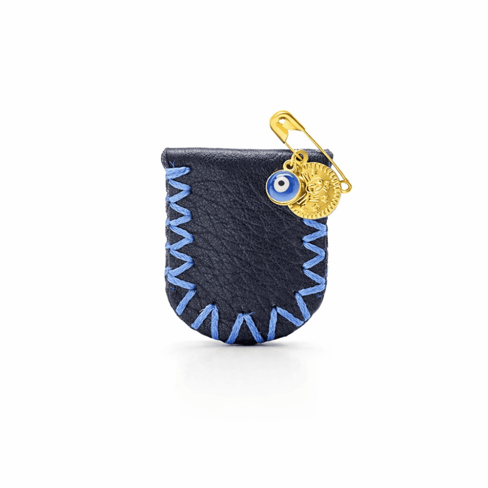 Çocuk Cevşen - İsme Özel Yazılı - Lacivert Renk - Gerçek Deriden El Yapımı - Gold Renk Yaka İğneli - 4