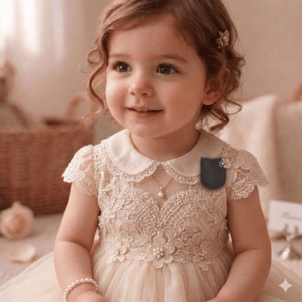 Çocuk Cevşen - İsme Özel Yazılı - Siyah Renk - Gerçek Deriden El Yapımı - Gold Renk Yaka İğneli - 2