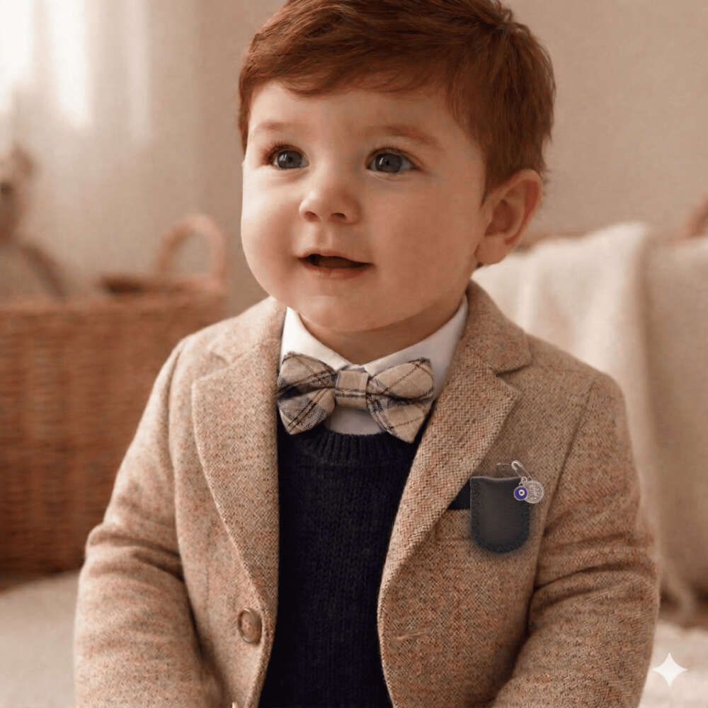 Çocuk Cevşen - İsme Özel Yazılı - Siyah Renk - Gerçek Deriden El Yapımı - Gümüş Renk Yaka İğneli - 2