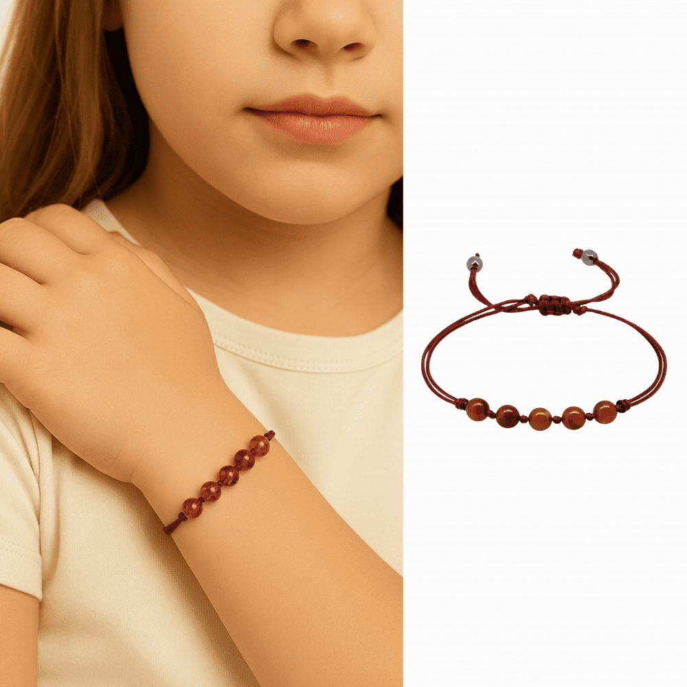 Çocuk Doğal Damla Kehribar Bileklik - Bal Rengi - Küre Kesim - Makrome Örgülü - 1