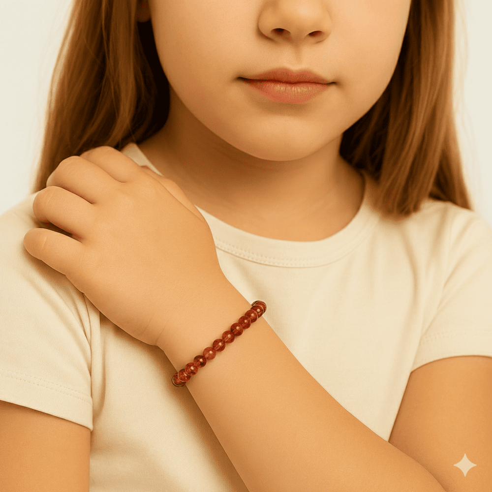 Çocuk Doğal Damla Kehribar Bileklik - Bal Rengi - Makrome Örgülü - Küre Kesim - 2