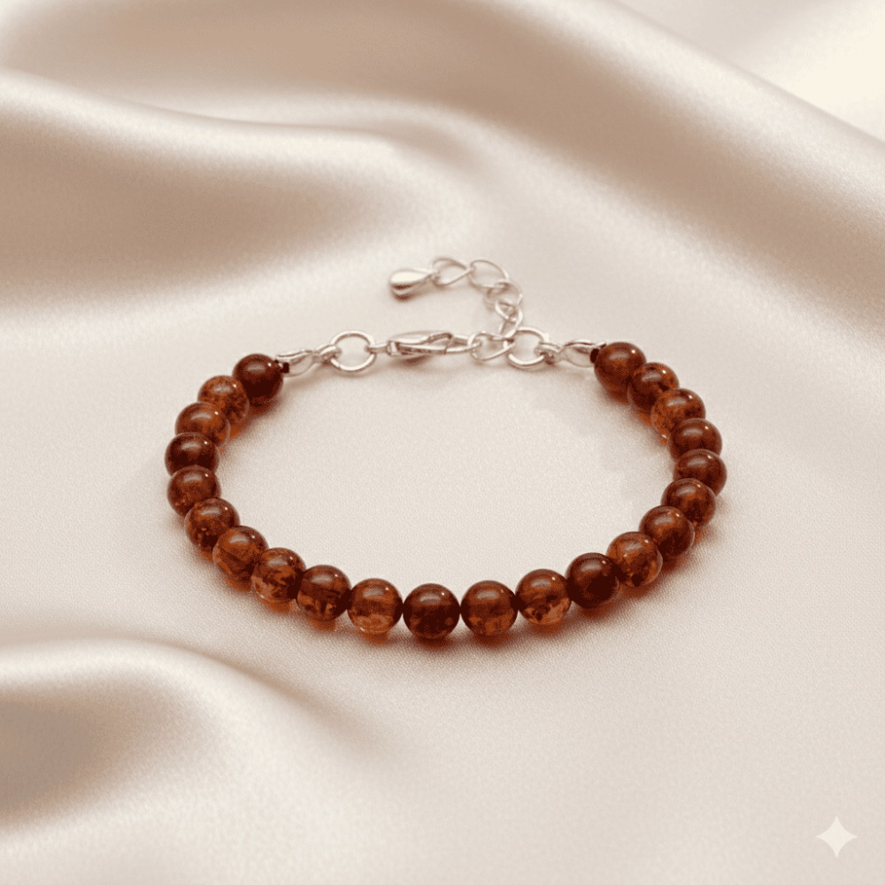 Çocuk Doğal Damla Kehribar Bileklik - Koyu Kırmızı - Küre Kesim - Çelik Zincirli - 3