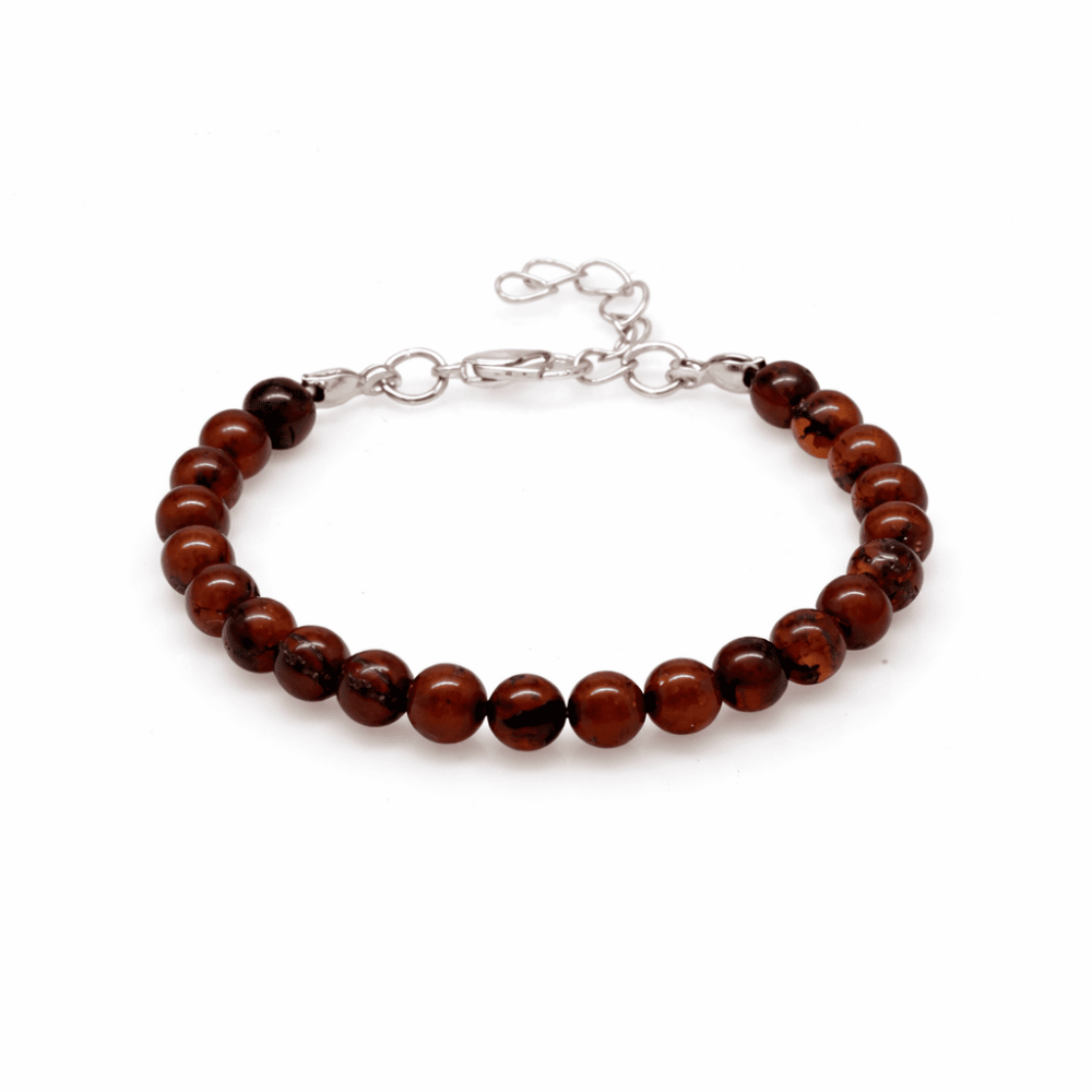 Çocuk Doğal Damla Kehribar Bileklik - Koyu Kırmızı - Küre Kesim - Çelik Zincirli - 4