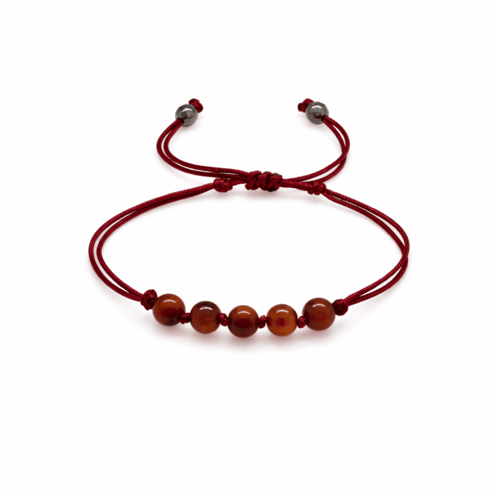 Çocuk Doğal Damla Kehribar Bileklik - Koyu Kırmızı - Küre Kesim - Makrome Örgülü - 4