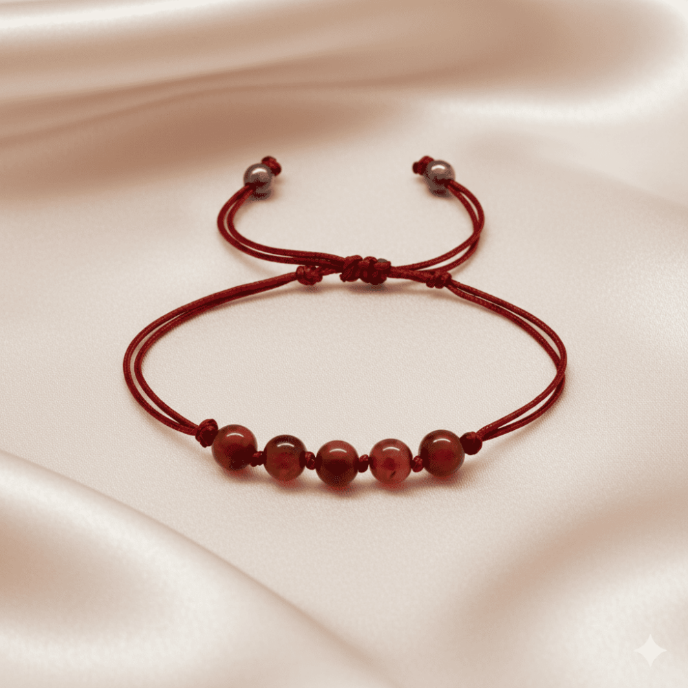 Çocuk Doğal Damla Kehribar Bileklik - Koyu Kırmızı - Küre Kesim - Makrome Örgülü - 3