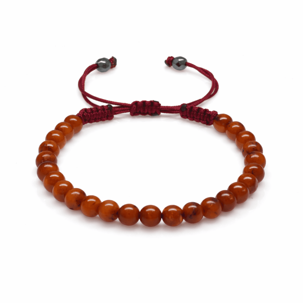 Çocuk Doğal Damla Kehribar Bileklik - Koyu Kırmızı - Makrome Örgülü - Küre Kesim - 4