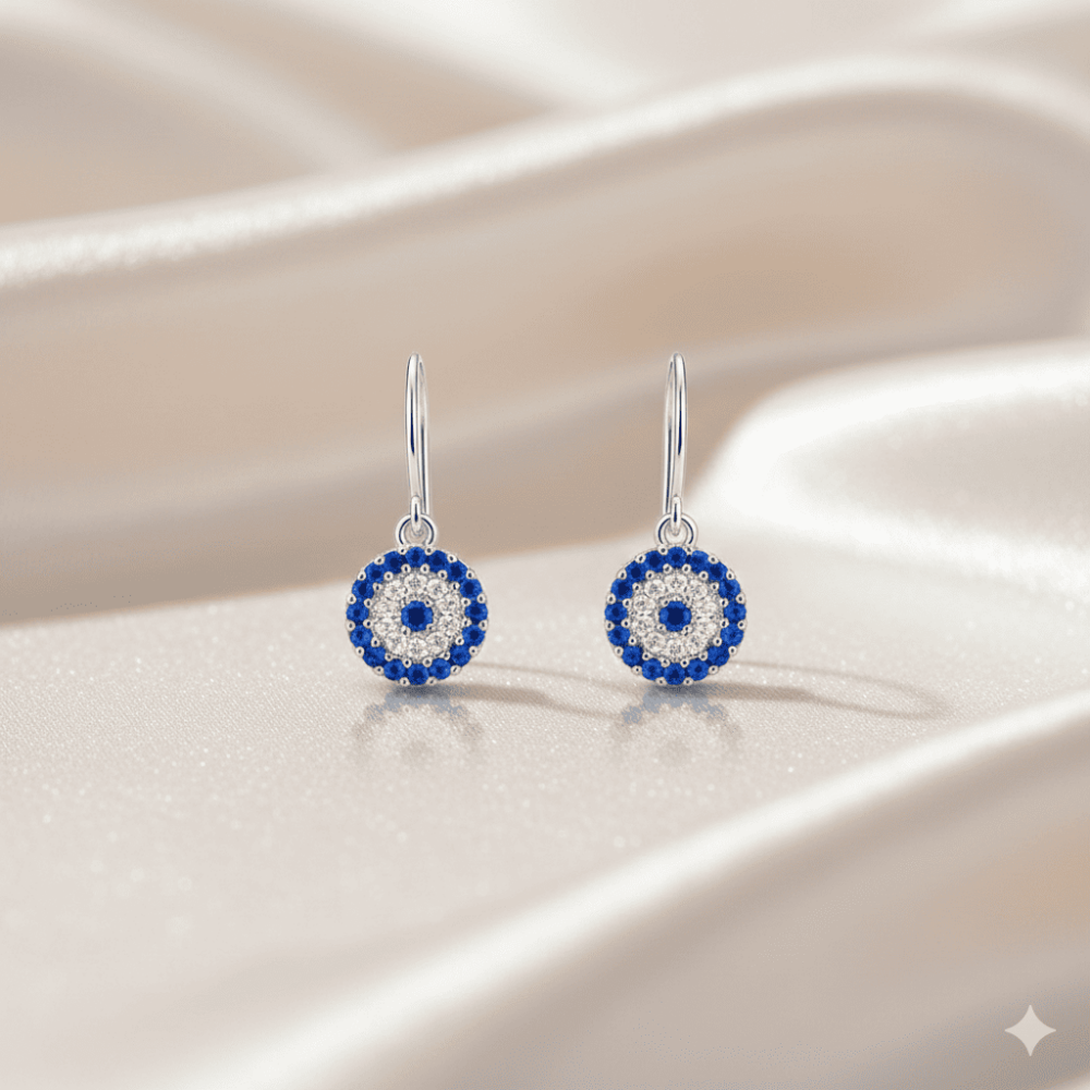 Çoçuk Gümüş Küpe - 925 Ayar Gümüş - Çiçek Tasarım - Mavi Beyaz Zirkon Taşlı - Gümüş Renk - 3