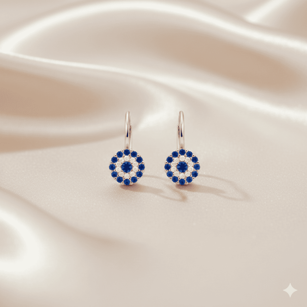 Çoçuk Gümüş Küpe - 925 Ayar Gümüş - Çiçek Tasarım - Mavi Beyaz Zirkon Taşlı - Rose Renk - 3