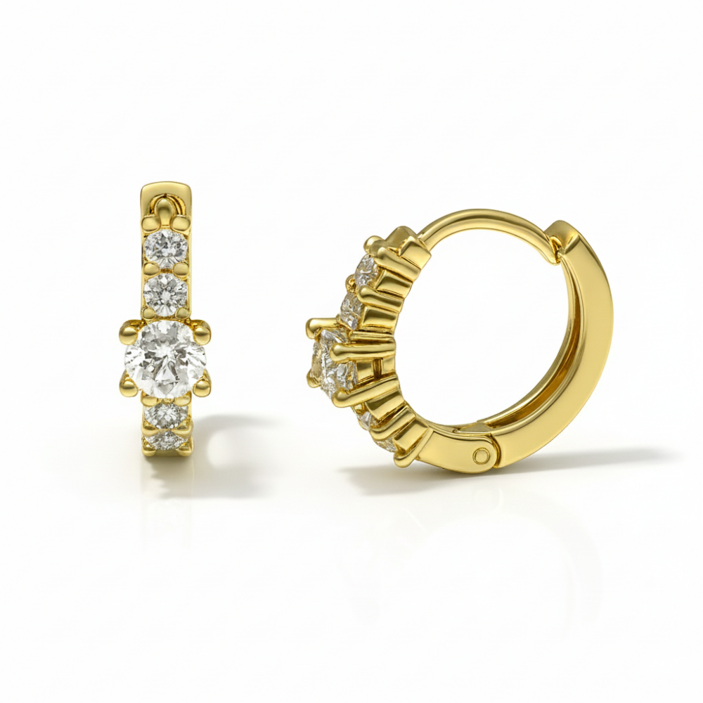 Çocuk Xuping Çelik Küpe - Beş Sıra Beyaz Zirkon Taşlı - Altın Renk - 1