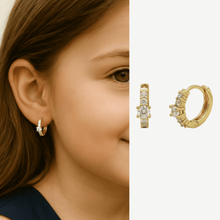 Çocuk Xuping Çelik Küpe - Beş Sıra Beyaz Zirkon Taşlı - Altın Renk - Tesbihane