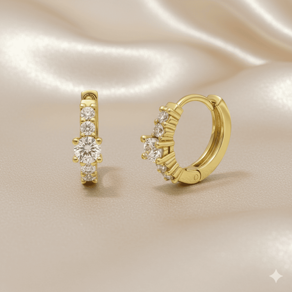 Çocuk Xuping Çelik Küpe - Beş Sıra Beyaz Zirkon Taşlı - Altın Renk - 3