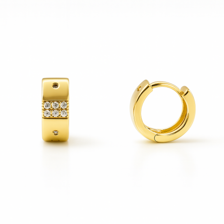 Çocuk Xuping Çelik Küpe - Kalp Detaylı - Beyaz Zirkon Taşlı - Altın Renk - Tesbihane