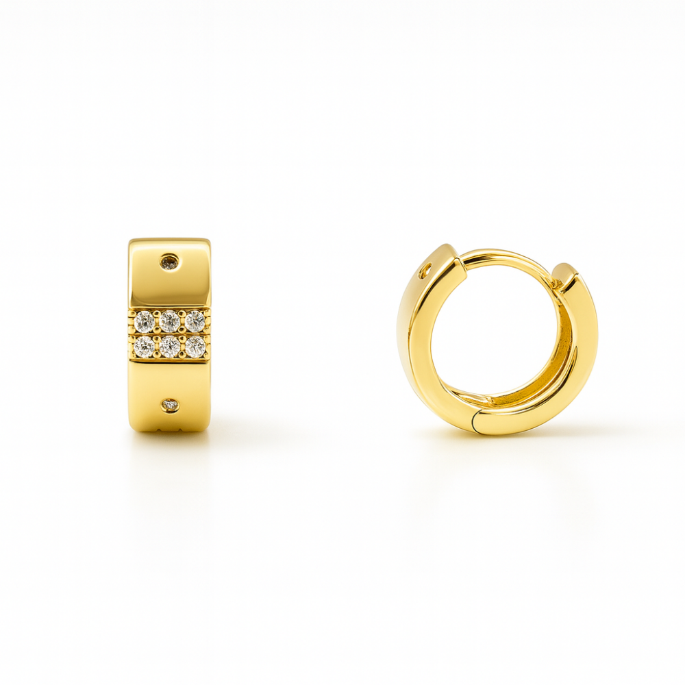 Çocuk Xuping Çelik Küpe - Kalp Detaylı - Beyaz Zirkon Taşlı - Altın Renk - 1