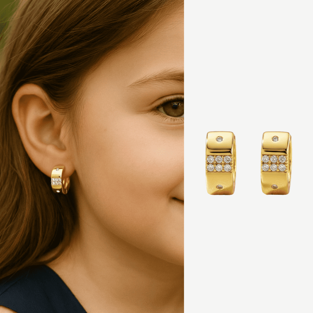 Çocuk Xuping Çelik Küpe - Kalp Detaylı - Beyaz Zirkon Taşlı - Altın Renk - 1