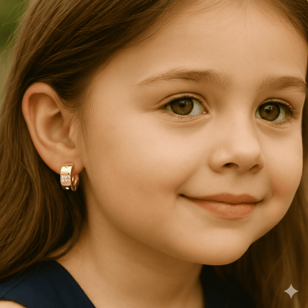 Çocuk Xuping Çelik Küpe - Kalp Detaylı - Beyaz Zirkon Taşlı - Altın Renk - 2