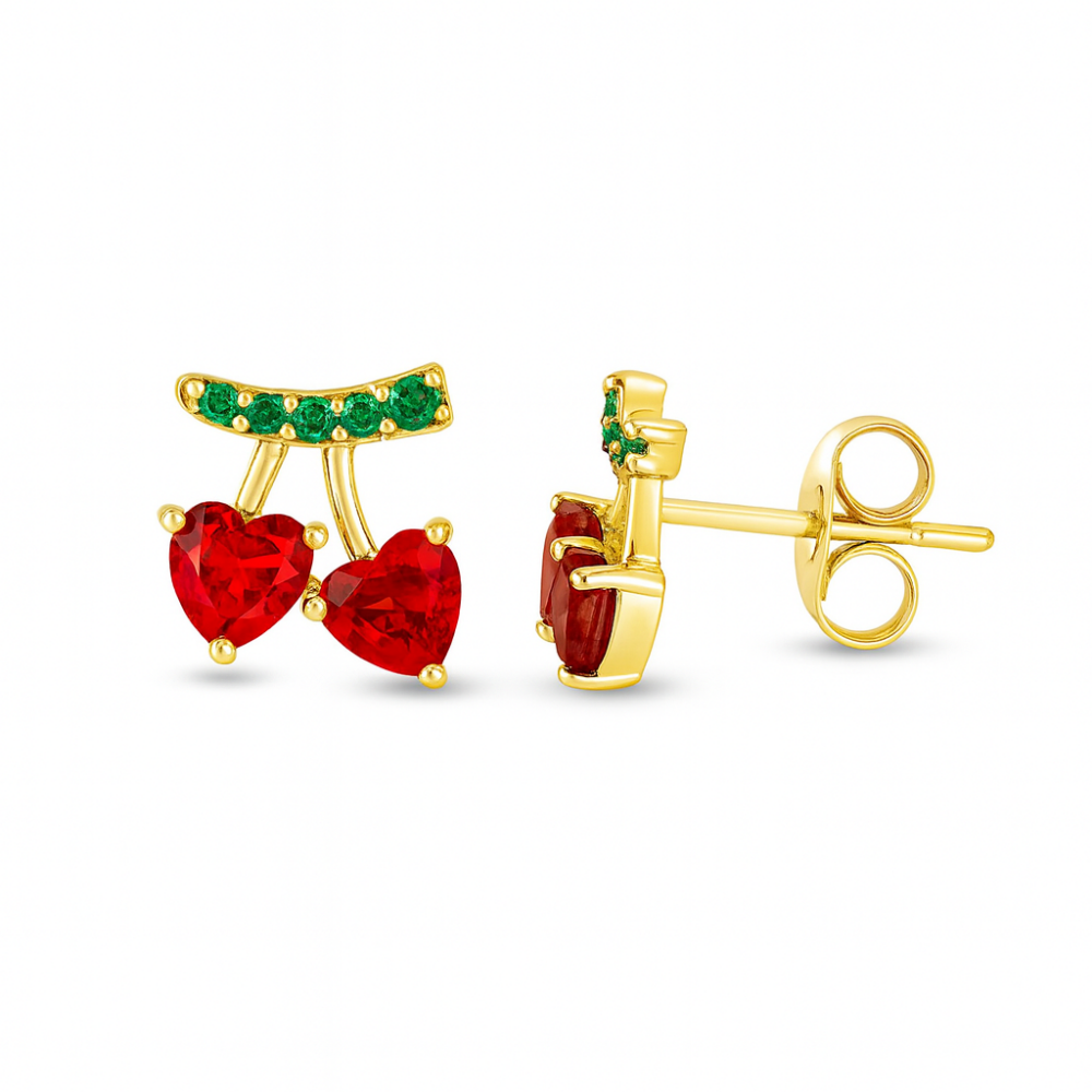 Çocuk Xuping Çelik Küpe - Kalp Detaylı - Kırmızı Zirkon Taşlı - Altın Renk - 2