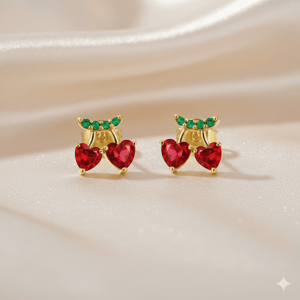 Çocuk Xuping Çelik Küpe - Kalp Detaylı - Kırmızı Zirkon Taşlı - Altın Renk - 3