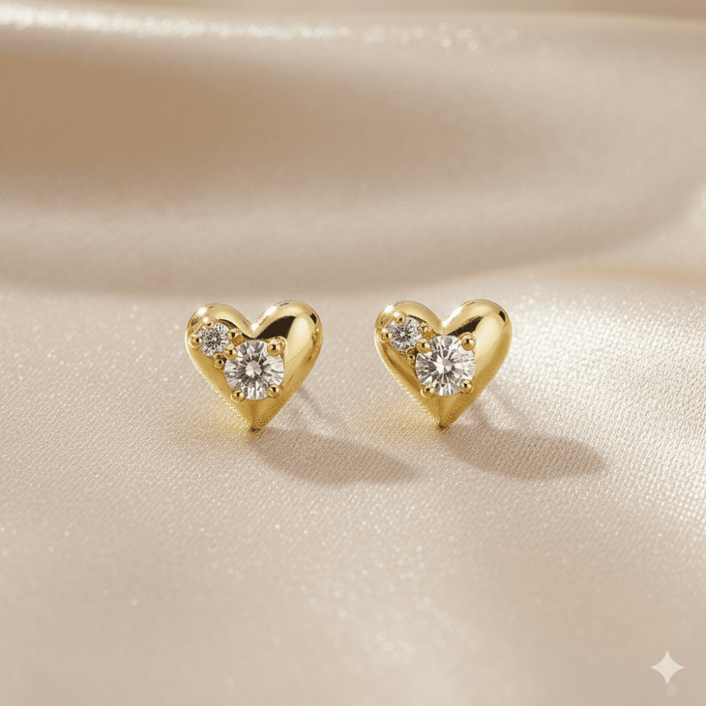 Çocuk Xuping Çelik Küpe - Kalp Tasarım - Beyaz Zirkon Taşlı - Altın Renk - 3