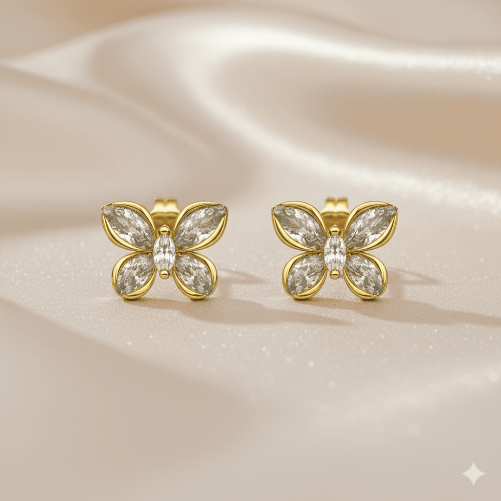 Çocuk Xuping Çelik Küpe - Kelebek Tasarım - Beyaz Zirkon Taşlı - Altın Renk - 3